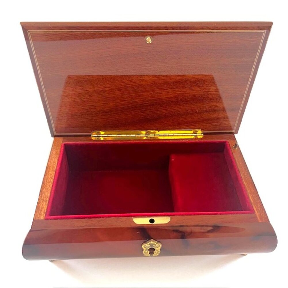Musical Jewelry Box Inlaid Wood Floral Design Italy Hand Crafted - Picture 4 of 11
